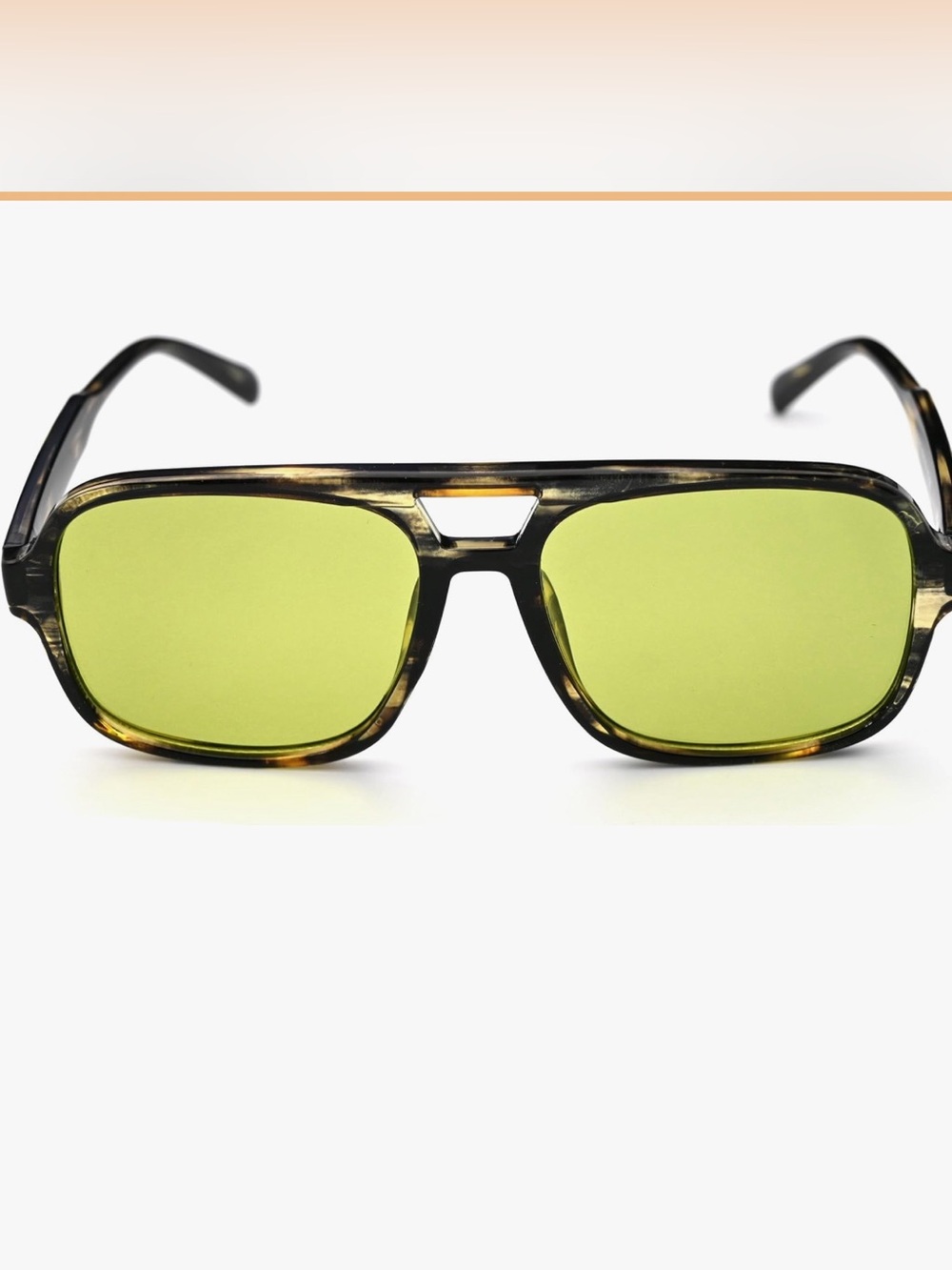 Retro Oversized Aviator Sunglasses -Vintage 70s Style Square Frame Yellow Lenses